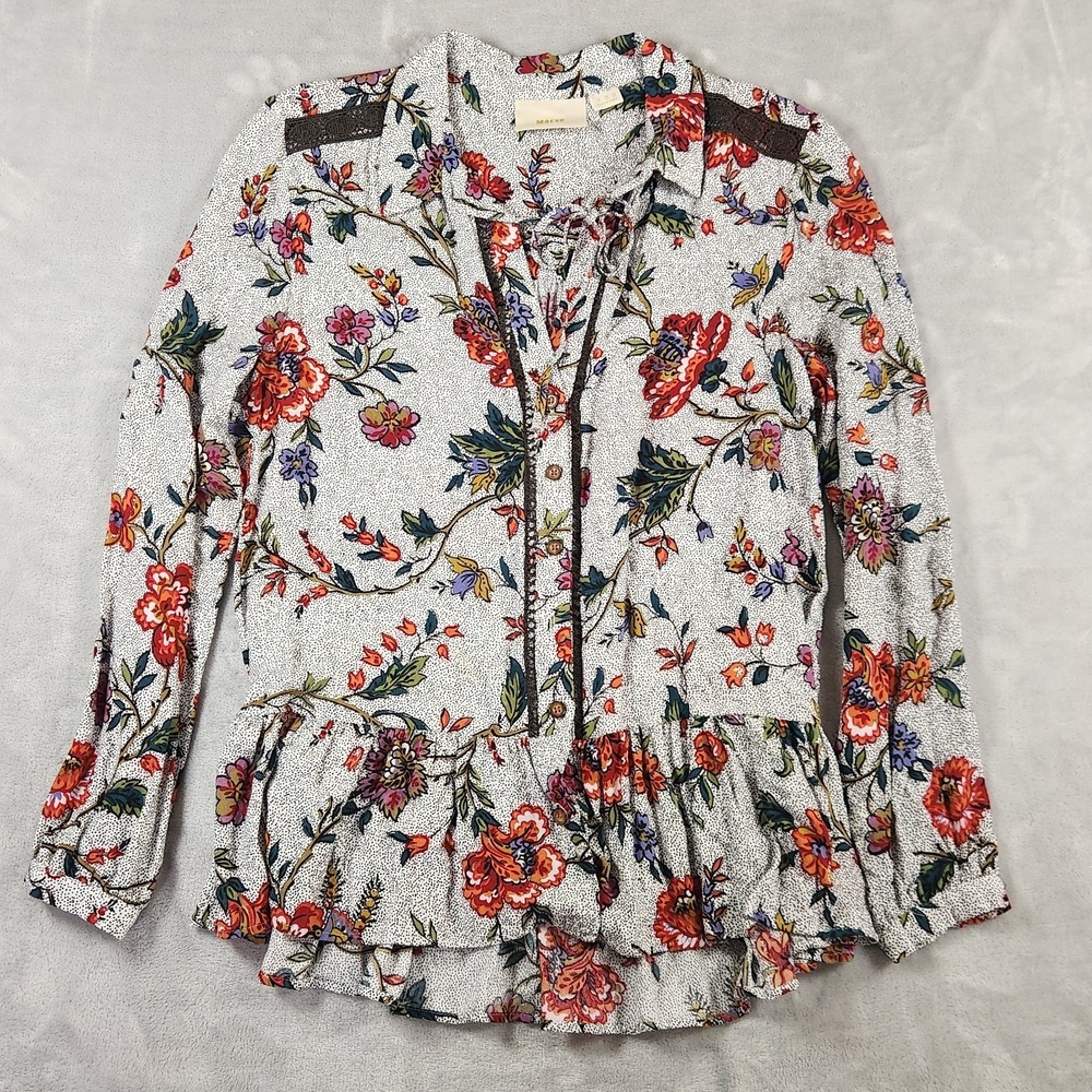 Maeve Anthropologie Blouse Flowy Boho Floral Lace Accents Pendulum Peasant‎  6